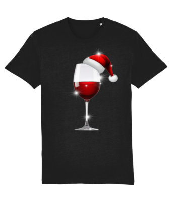 Christmas Wine Glass T-Shirt with Santa Hat